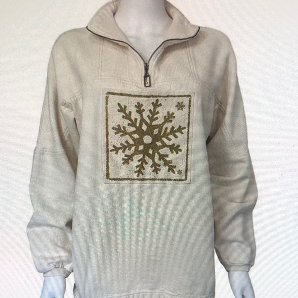 Men's Beige Snowflake Zip-Up Sweater